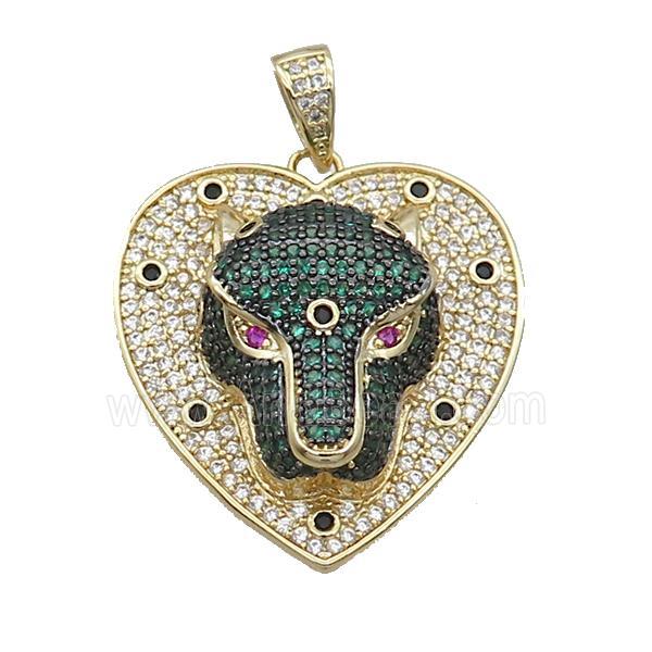 Copper Pendant Leopard Pave Zircon Heart Gold Plated