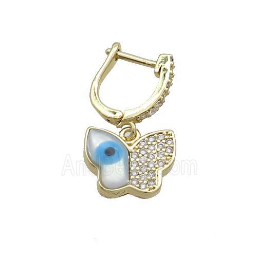 Copper Latchback Earring Butterfly Pave Zircon Shell Gold Plated