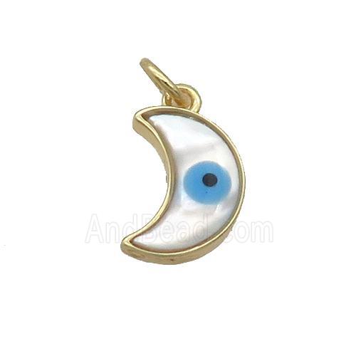 Copper Moon Pendant Pave Shell Evil Eye Gold Plated
