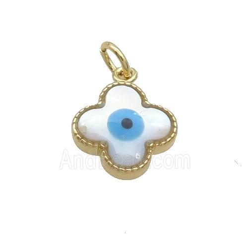 Copper Clover Pendant Pave Shell Evil Eye Gold Plated
