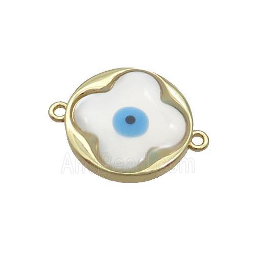 Copper Clover Pendant Pave Shell Evil Eye Gold Plated
