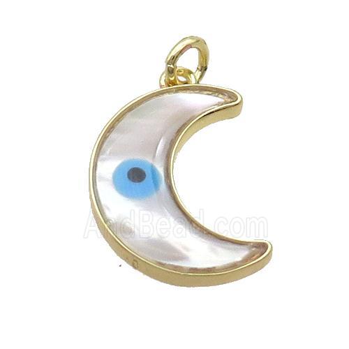 Copper Moon Pendant Pave Shell Evil Eye Gold Plated