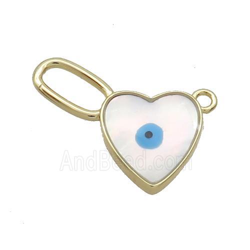Copper Heart Pendant Pave Shell Evil Eye Gold Plated