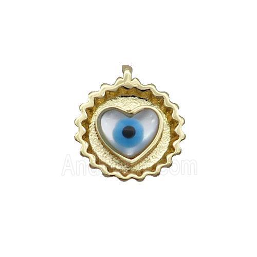Copper Heart Pendant Pave Shell Evil Eye Gold Plated