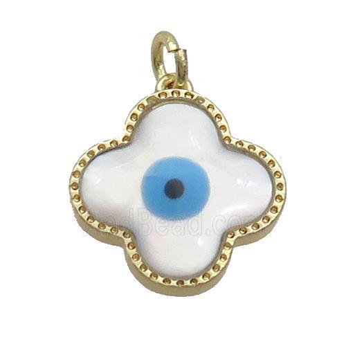 Copper Clover Pendant Pave Shell Evil Eye Gold Plated