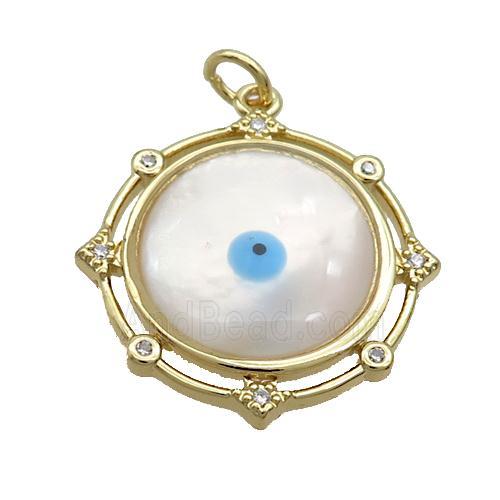 Copper Compass Pendant Pave Shell Evil Eye Gold Plated