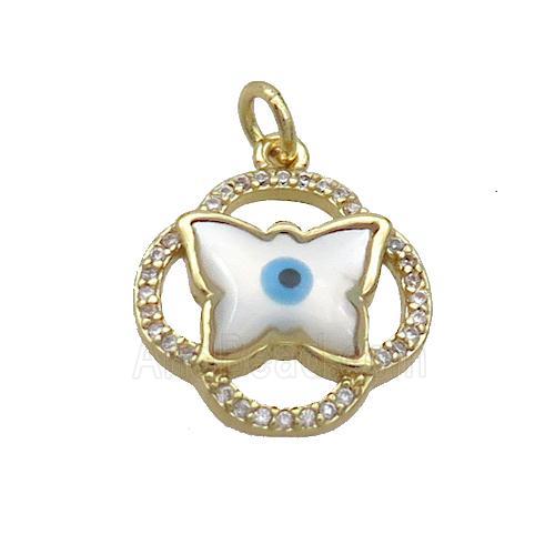 Copper Butterfly Pendant Pave Shell Evil Eye Gold Plated
