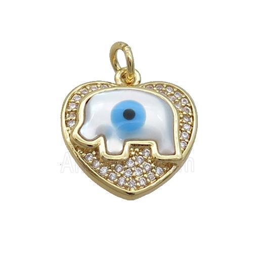 Copper Elephant Pendant Pave Zircon Shell Evil Eye Gold Plated