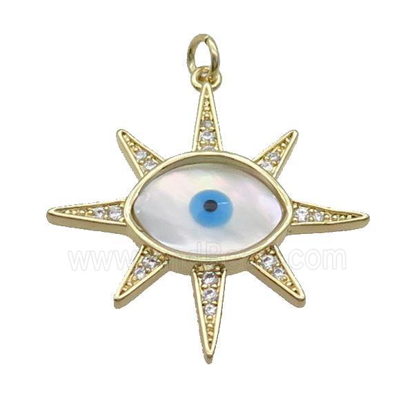 Copper Northstar Pendant Pave Shell Evil Eye Gold Plated