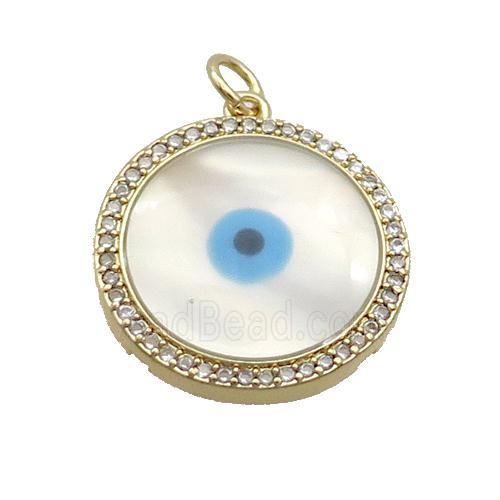 Copper Circle Pendant Pave Shell Evil Eye Gold Plated