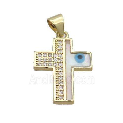 Copper Cross Pendant Pave Zircon Shell Evil Eye Gold Plated