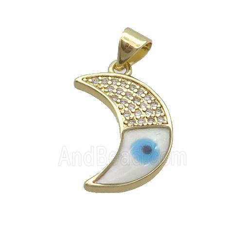 Copper Moon Pendant Pave Zircon Shell Evil Eye Gold Plated