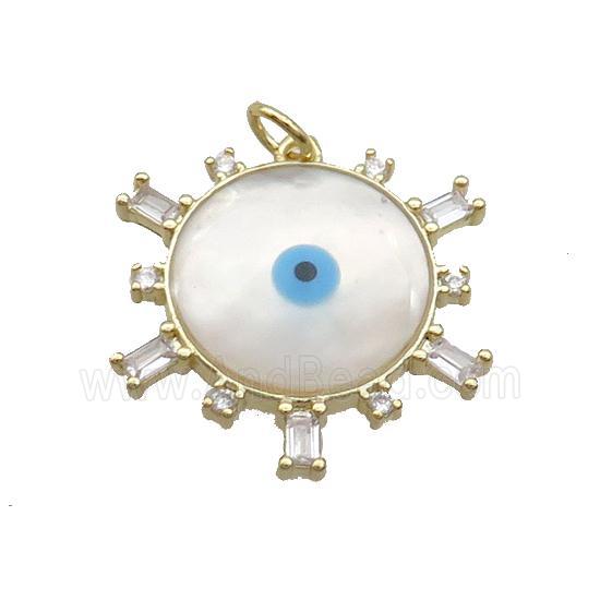 Copper Circle Pendant Pave Shell Evil Eye Gold Plated