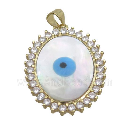 Copper Oval Pendant Pave Shell Evil Eye Gold Plated