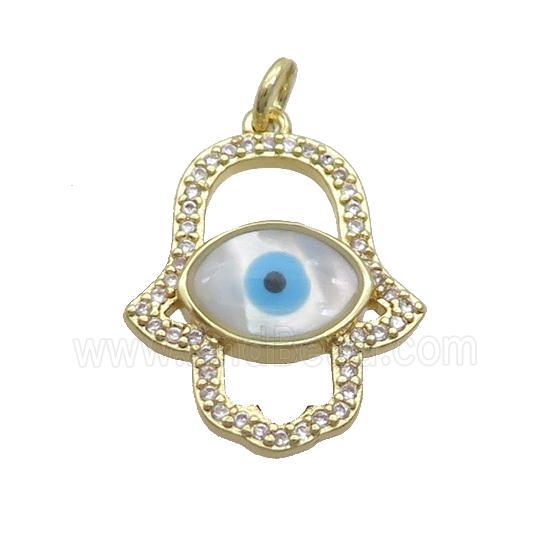 Copper Hamsahand Pendant Pave Zircon Shell Evil Eye Gold Plated