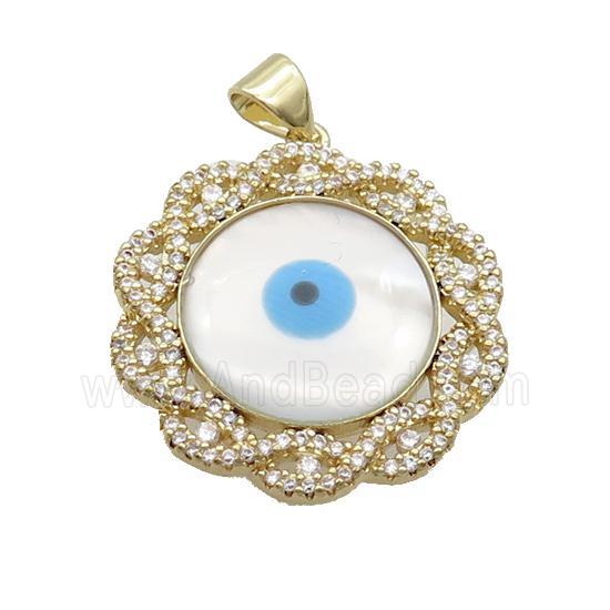 Copper Flower Pendant Pave Zircon Shell Evil Eye Gold Plated