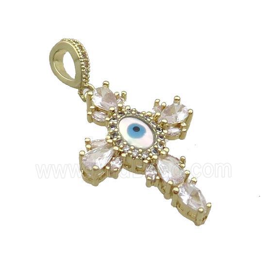 Copper Cross Pendant Pave Zircon Shell Evil Eye Gold Plated