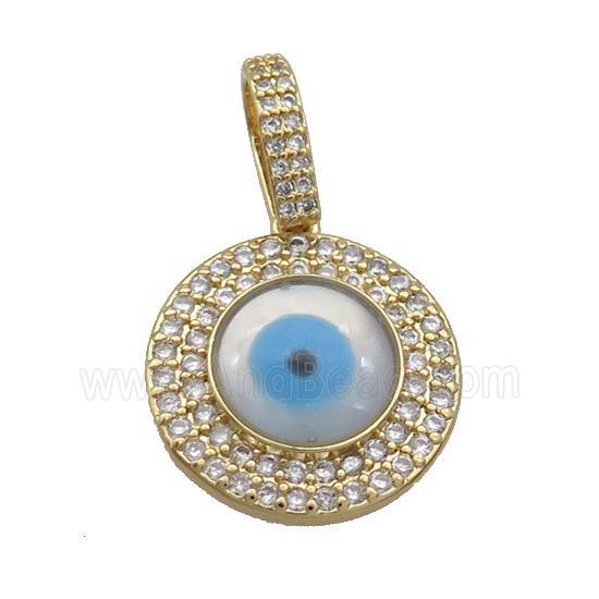Copper Circle Pendant Pave Zircon Shell Evil Eye Gold Plated