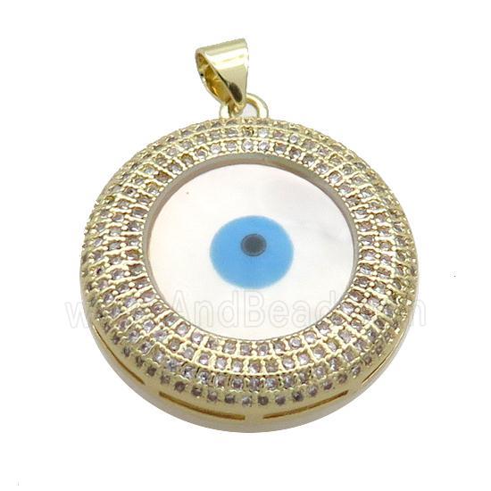 Copper Circle Pendant Pave Zircon Shell Evil Eye Gold Plated