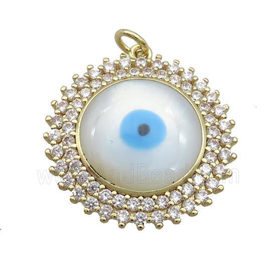 Copper Circle Pendant Pave Zircon Shell Evil Eye Gold Plated