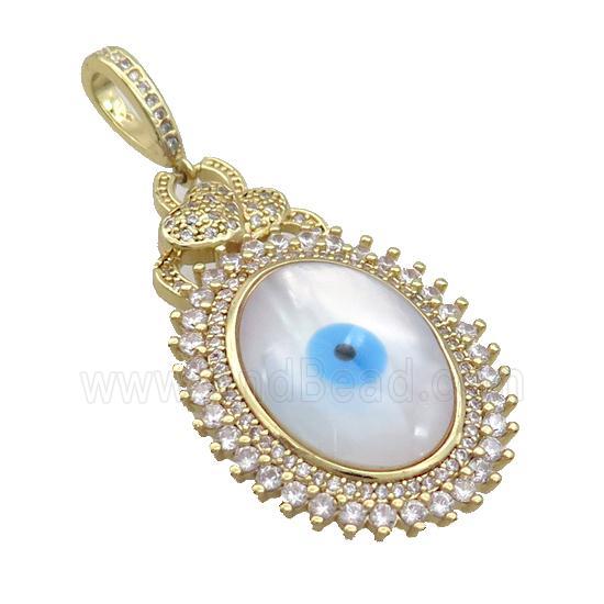 Copper Oval Pendant Pave Zircon Shell Evil Eye Gold Plated