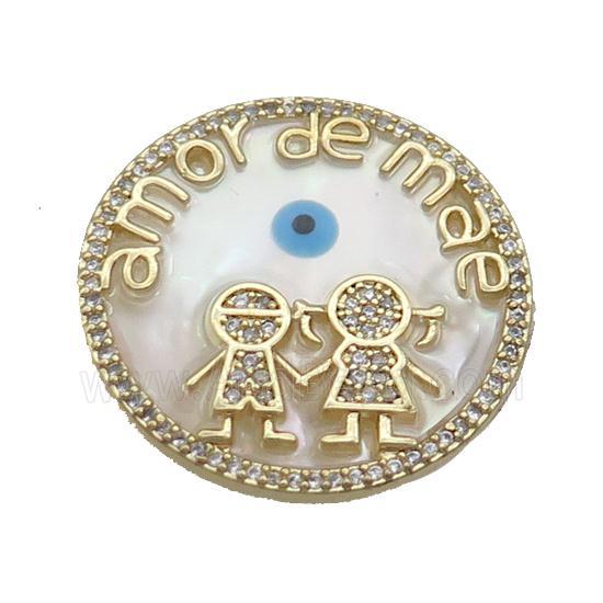 Copper Kids Pendant Pave Zircon Shell Evil Eye Gold Plated