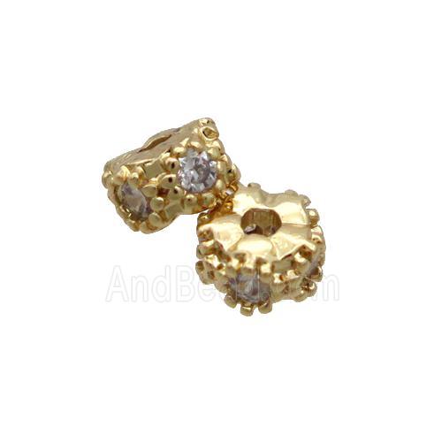 Copper Rondelle Beads Pave Zircon Gold Plated