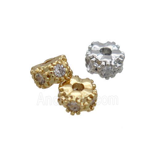 Copper Rondelle Beads Pave Zircon Mixed