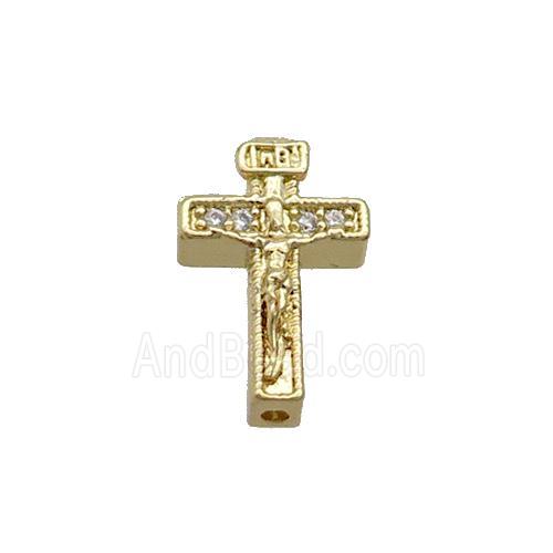 Copper Cross Beads Pave Zircon Jesus Gold Plated