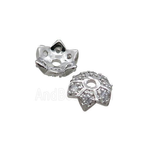 Copper Beadcaps Pave Zircon Platinum Plated