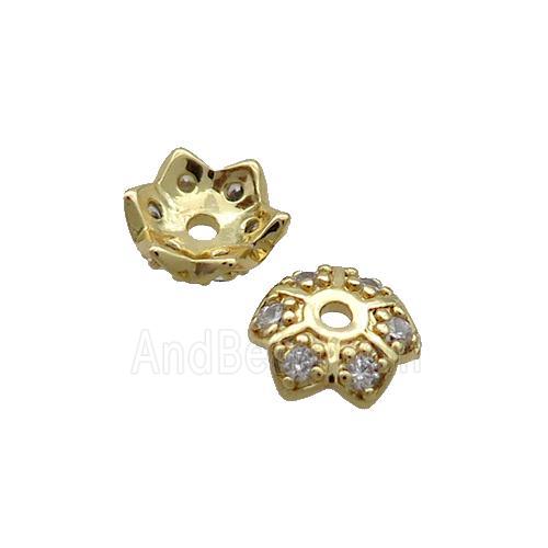 Copper Beadcaps Pave Zircon Gold Plated