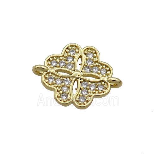 Copper Clover Connector Pave Zircon Gold Plated