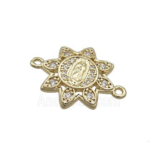 Copper Sunflower Connector Pave Zircon Jesus Gold Plated