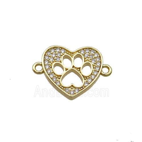 Copper Heart Connector Pave Zircon Paw Gold Plated