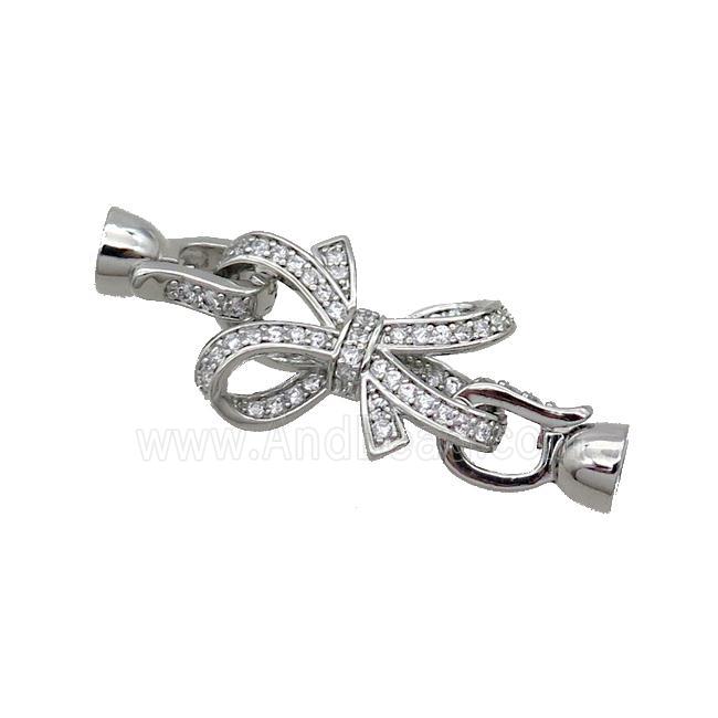 Copper Clasp Pave Zircon Bowknot Platinum Plated