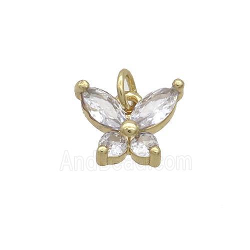 Copper Butterfly Pendant Pave Clear Crystal Glass Gold Plated