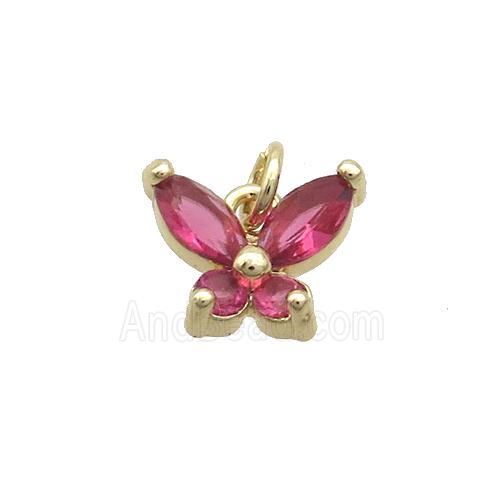 Copper Butterfly Pendant Pave Red Crystal Glass Gold Plated