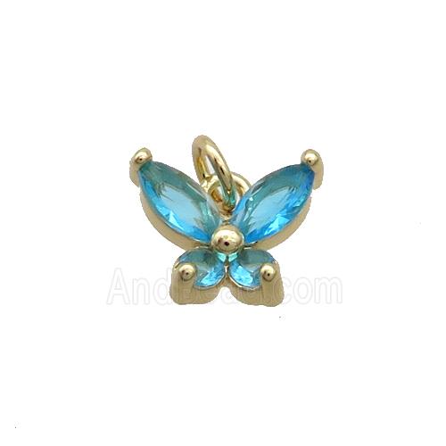 Copper Butterfly Pendant Pave Aqua Crystal Glass Gold Plated