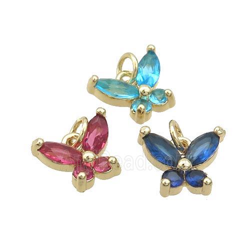 Copper Butterfly Pendant Pave Crystal Glass Gold Plated Mixed