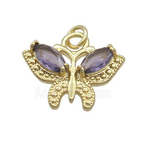 Copper Butterfly Pendant Pave Purple Crystal Glass Gold Plated