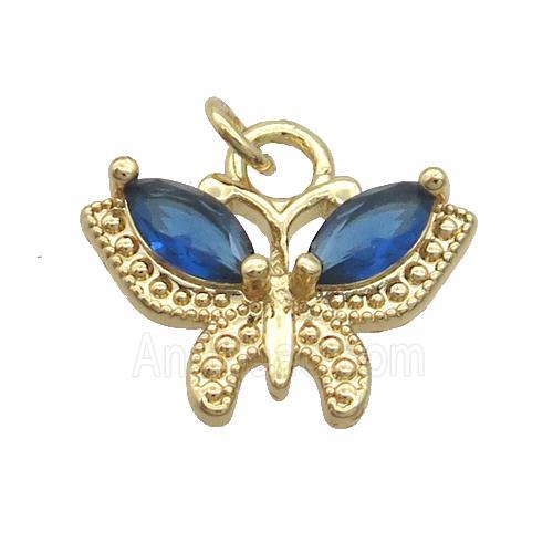 Copper Butterfly Pendant Pave Blue Crystal Glass Gold Plated