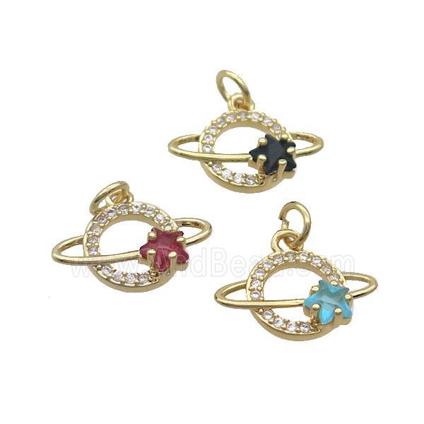 Copper Planet Pendant Pave Crystal Glass Gold Plated Mixed