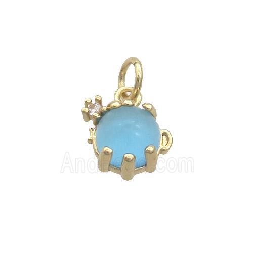 Copper Pendant Pave Blue Crystal Glass Gold Plated