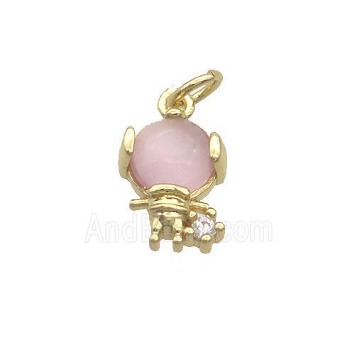 Copper Kids Pendant Pave Pink Crystal Glass Gold Plated