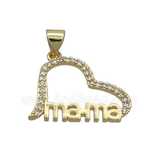 Copper Heart Pendant Pave Zircon Mama Gold Plated
