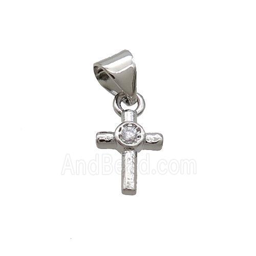 Copper Cross Pendant Pave Zircon Platinum Plated