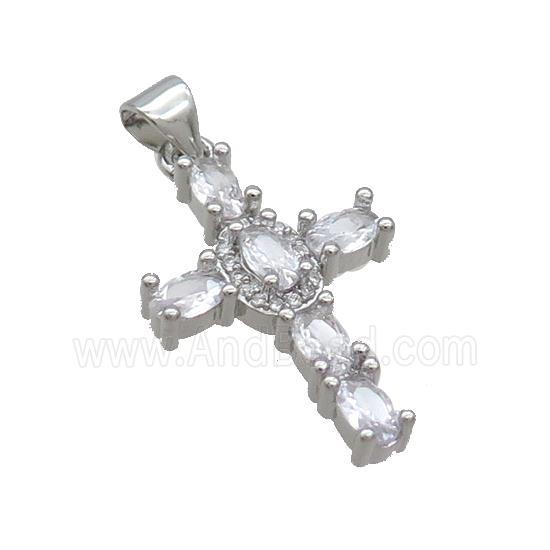 Copper Cross Pendant Pave Zircon Platinum Plated