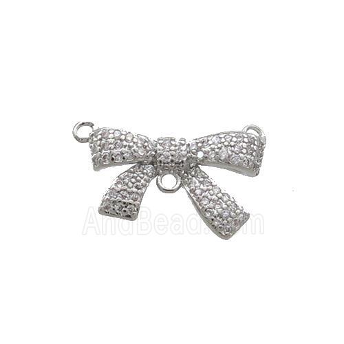 Copper Bowknot Pendant Pave Zircon 2loops Platinum Plated