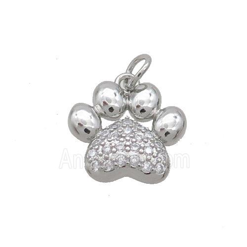 Copper Paw Pendant Pave Zircon Platinum Plated