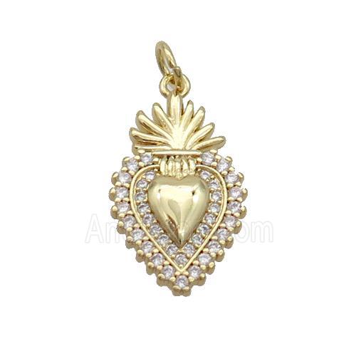 Copper Decor Heart Pendant Pave Zircon Gold Plated